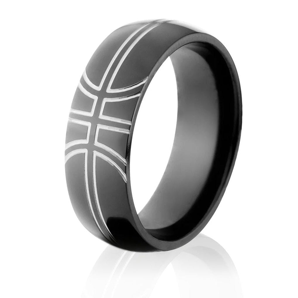 Black Basketball Wedding Ring - 8mm 