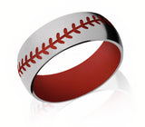 Baseball Stitch Ring with Red Sleeve - Titanium 