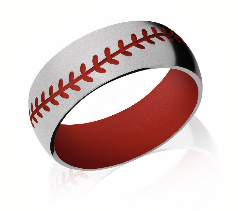 Baseball Stitch Ring with Red Sleeve - Titanium 