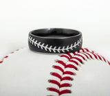 Baseball Ring in Matte Black with White Stitch - 7mm 