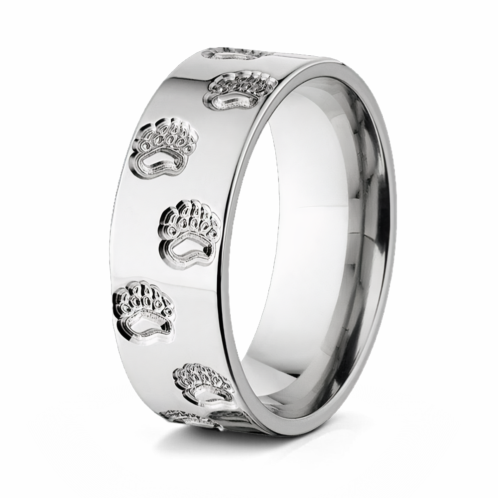 Bear Paw Ring - Titanium Animal Track Bands 8mm 
