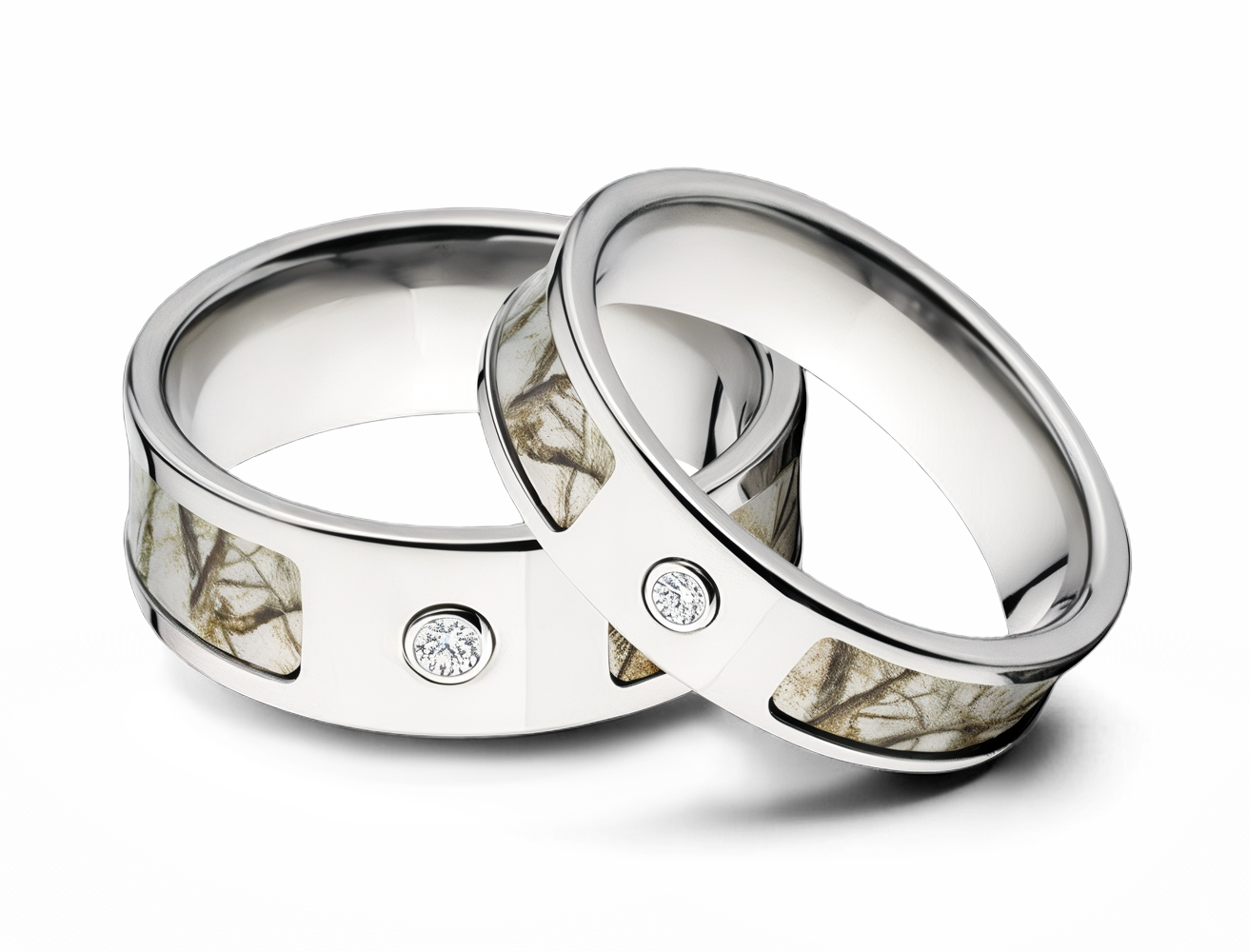 Realtree Bezel Ring Set for Couples - Realtree Snow Camo 