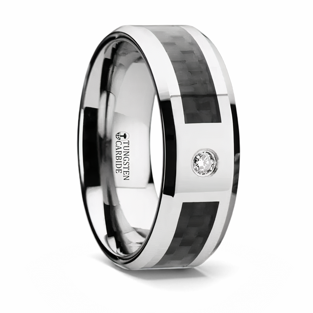 Tungsten Carbon Fiber Ring with Inset Diamond 