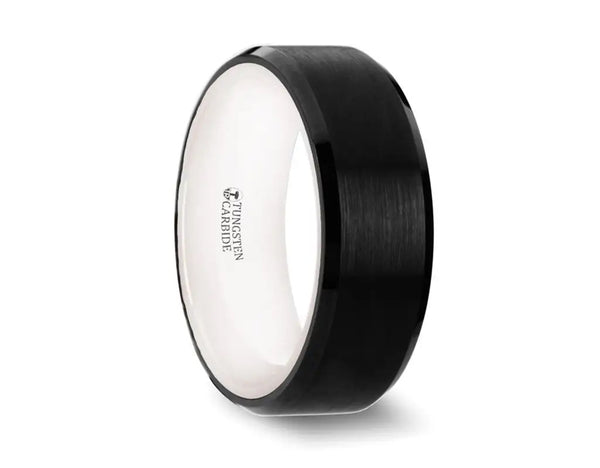 Black Tungsten Wedding Band  with White Interior - Camo Ever After