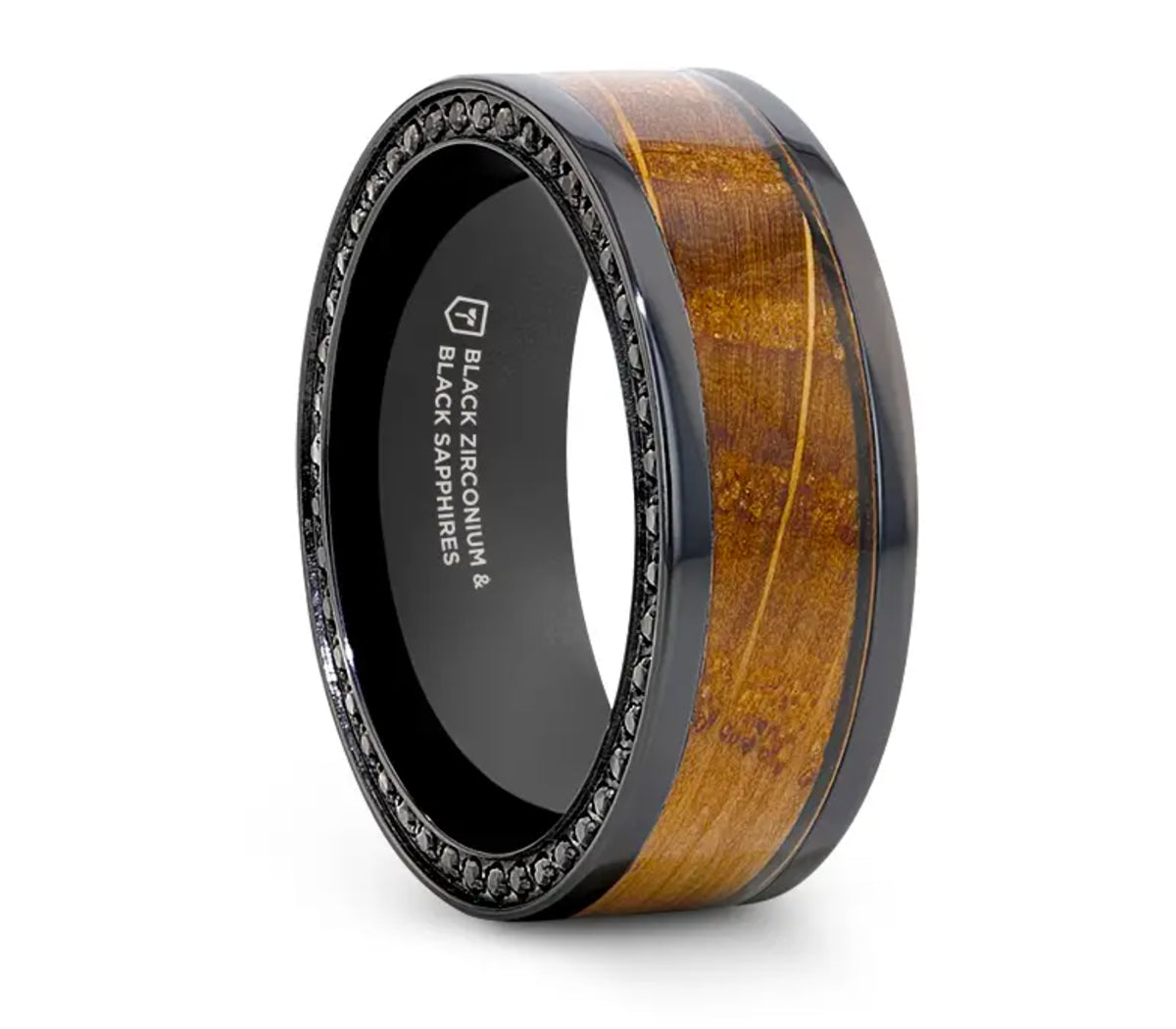 Whiskey Barrel and Black Sapphires Ring - Camo Ever After