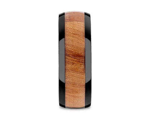 Carpathian Elm Wood Ring In Black Ceramic - 8mm