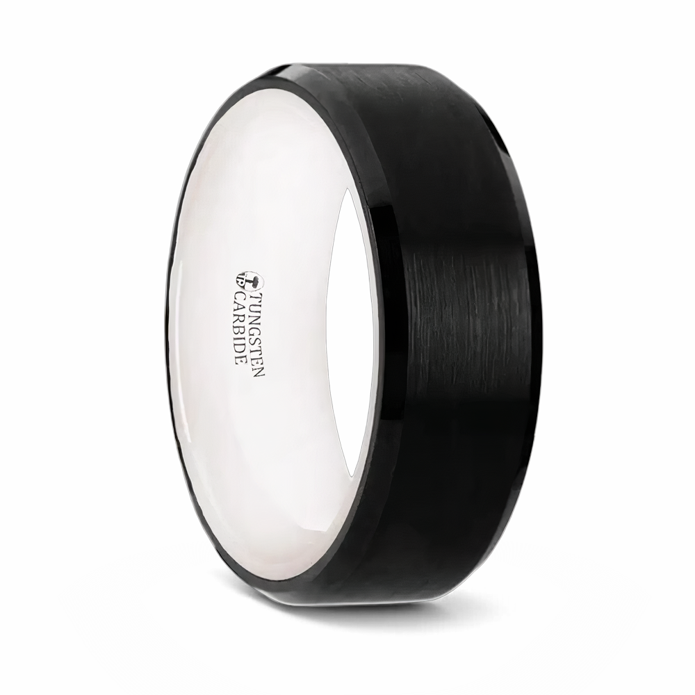 Black Tungsten Wedding Band  with White Interior 