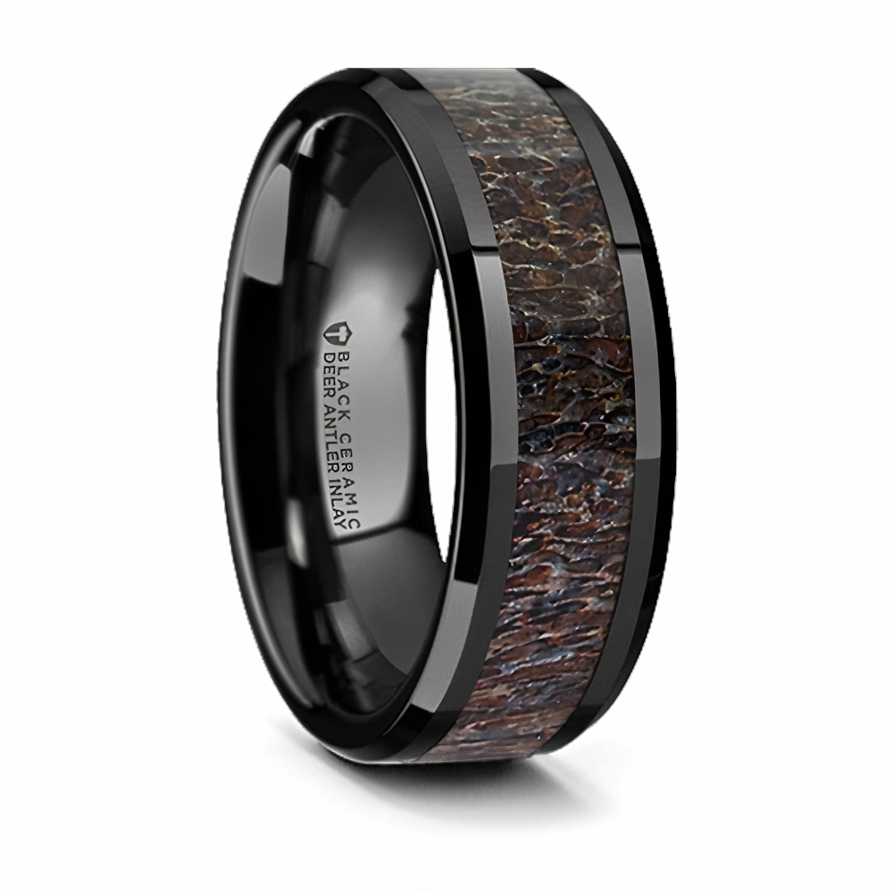 Dark Antler Inlay Ring - Ceramic 8mm 