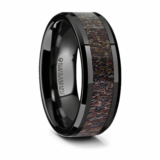Dark Antler Inlay Ring - Ceramic 8mm 