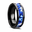 Black Ceramic 8mm Ring with Blue and White Camo Inlay 