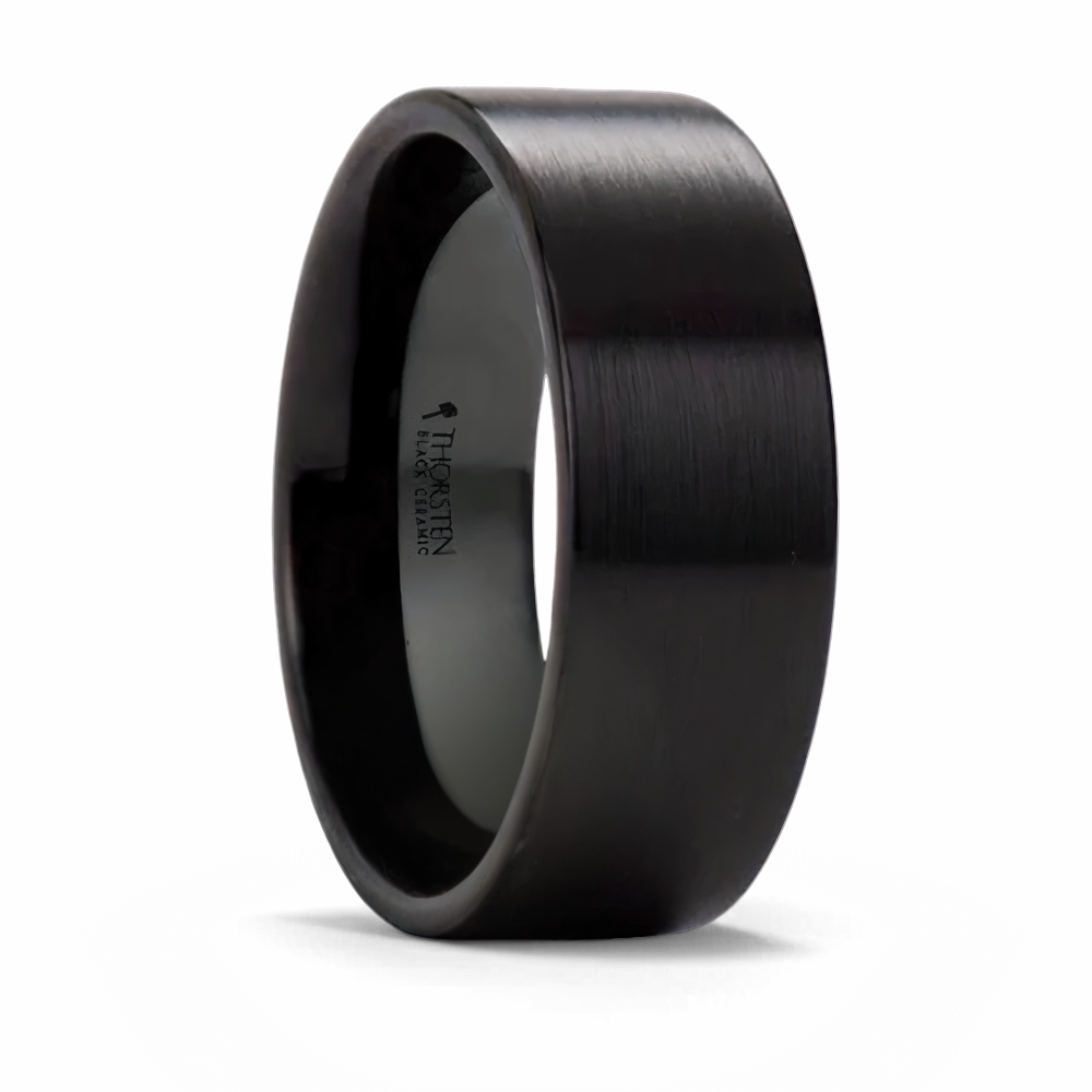 Flat Pipe Cut Black Ceramic Band - 4mm to 12mm 