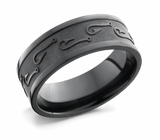 Black Fish Hook Pattern Ring - 7mm 