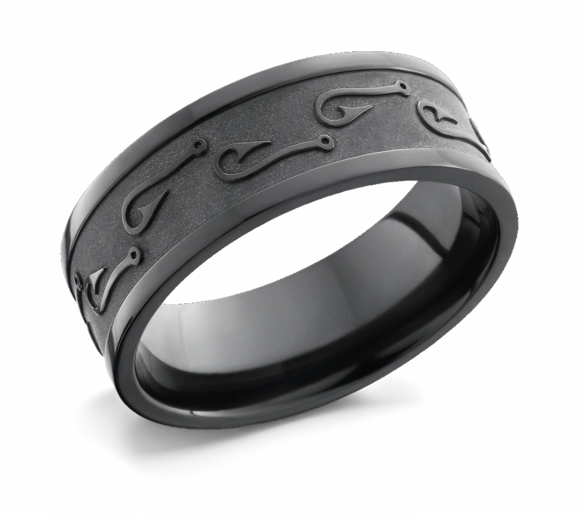 Black Fish Hook Pattern Ring - 7mm 