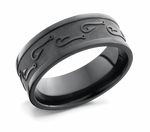 Black Fish Hook Pattern Ring - 7mm 