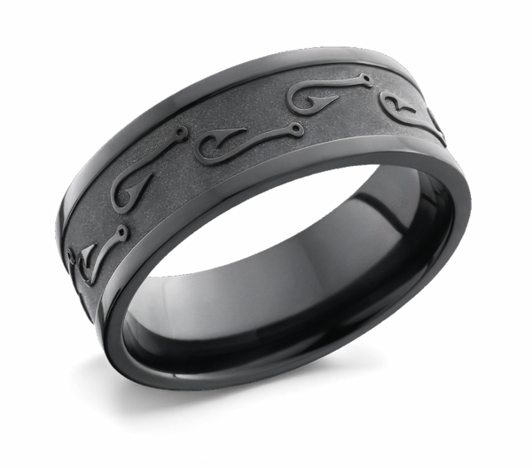 Black Fish Hook Pattern Ring - 7mm 