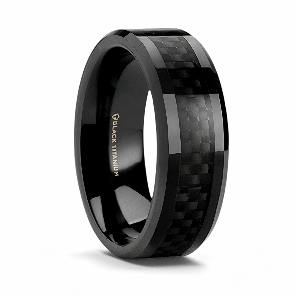 Black Carbon Fiber Ring - Black Titanium 8mm 