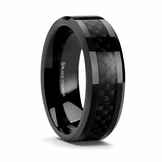 Black Carbon Fiber Ring - Black Titanium 8mm 