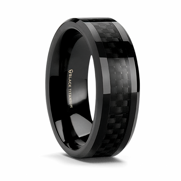 Black Carbon Fiber Ring - Black Titanium 8mm 