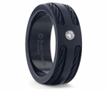 Black Rope Inlaid Black Titanium Ring with Diamond 