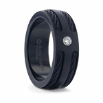 Black Rope Inlaid Black Titanium Ring with Diamond 