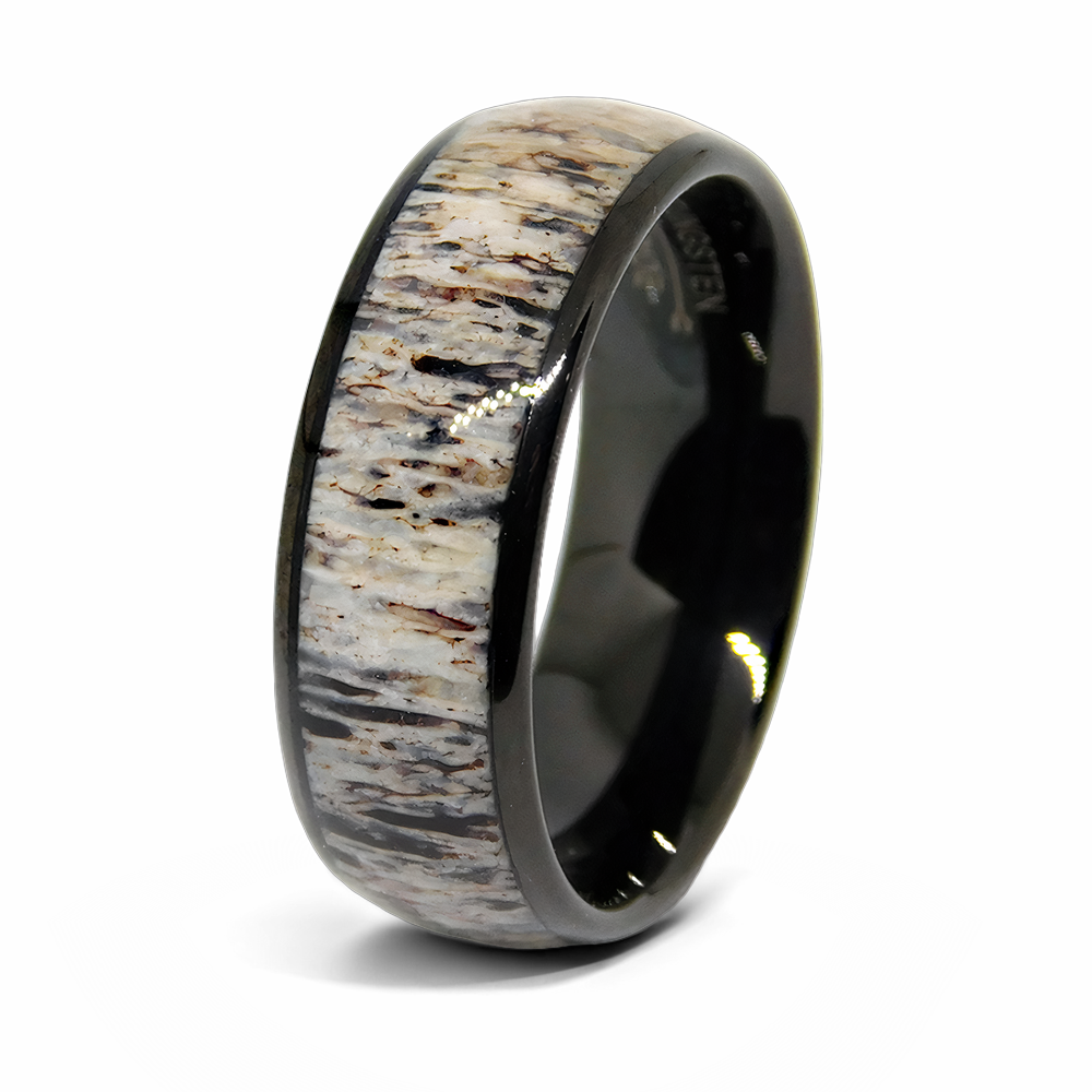 Black Tungsten Antler Ring - 8mm 