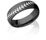 Baseball Ring in Matte Black with White Stitch - 7mm 
