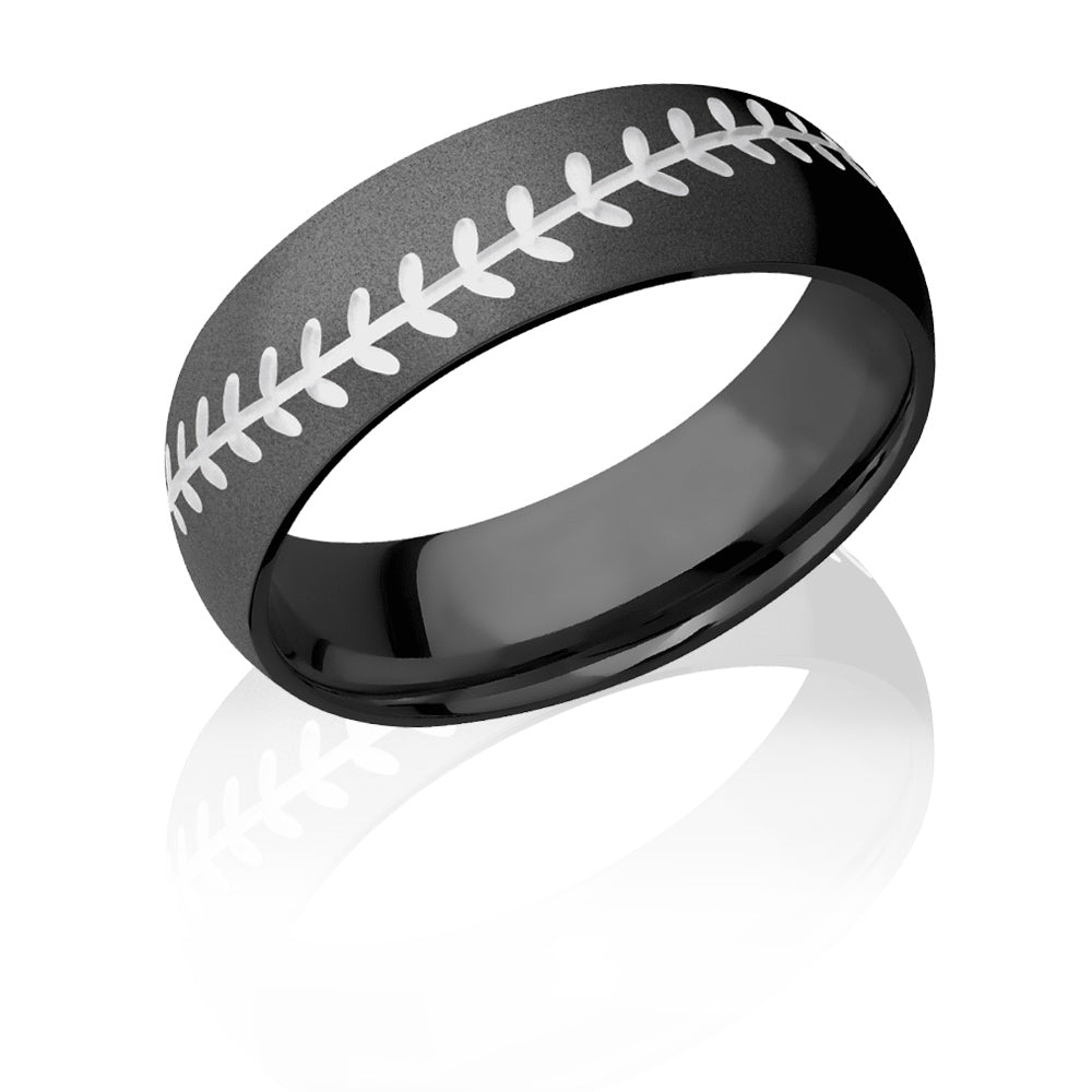Baseball Ring in Matte Black with White Stitch - 7mm 