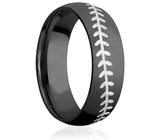 Baseball Ring in Matte Black with White Stitch - 7mm 