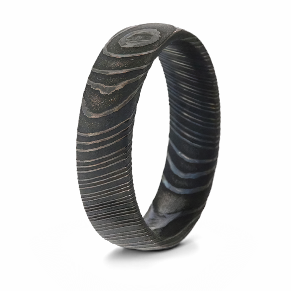 Damascus Steel Ring - Black Acid Etched 6mm 