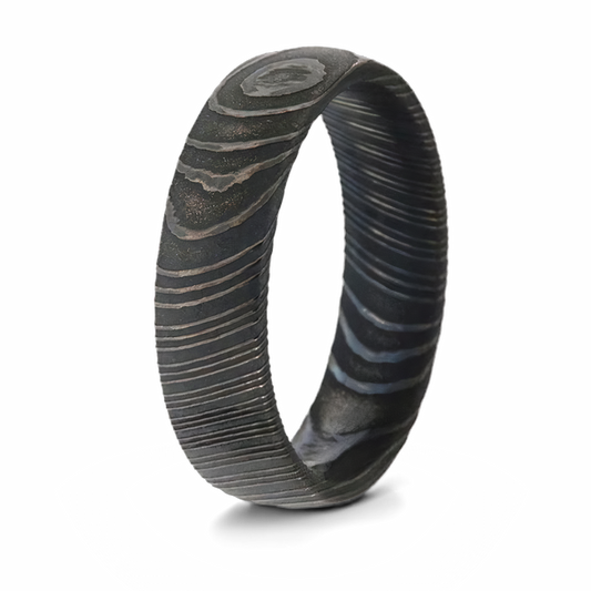 Damascus Steel Ring - Black Acid Etched 6mm 