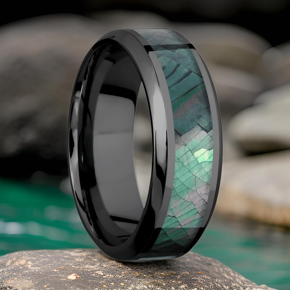 Zirconium Ring with Black Mother of Pearl Inlay 