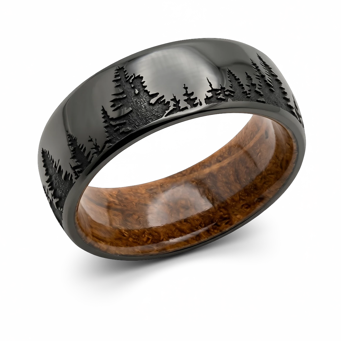 Black Forest Tree Line Ring with Whiskey Barrel Sleeve
