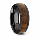 Black Walnut Wood Inlay Ring - Ceramic Domed 8mm 