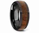 Black Walnut Wood Inlay Ring - Ceramic Domed 8mm 