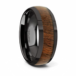 Black Walnut Wood Inlay Ring - Ceramic Domed 8mm 