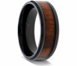 Dark Walnut Wood Inlay Ring in Black Titanium - 8mm 