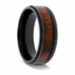 Dark Walnut Wood Inlay Ring in Black Titanium - 8mm 
