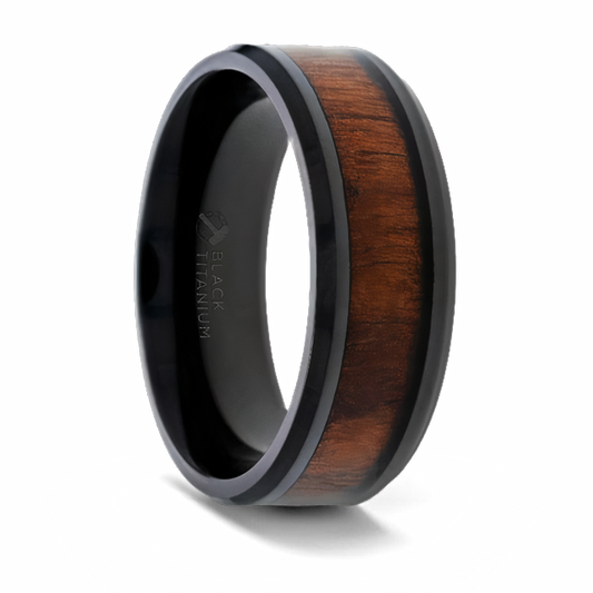 Dark Walnut Wood Inlay Ring in Black Titanium - 8mm 