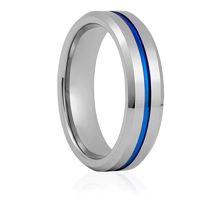 Thin blue line wedding ring tungsten