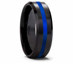 Black Wedding Band with Blue Line - 8mm 