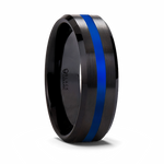 Black Wedding Band with Blue Line - 8mm 