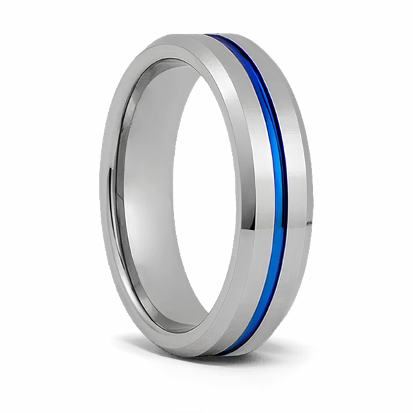 Blue Line Ring in Tungsten - 6mm 