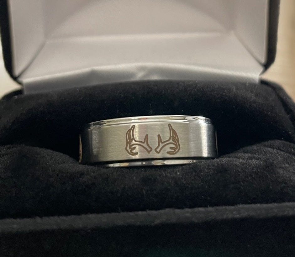 Clearance 8mm Band with Brown Antler Pattern - SIZE 11.5 
