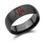 Texas A&M Ring in 8mm satin black zirconium with maroon ATM logo and domed profile