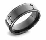 Mens Cross Wedding Band - Zirconium 8mm 