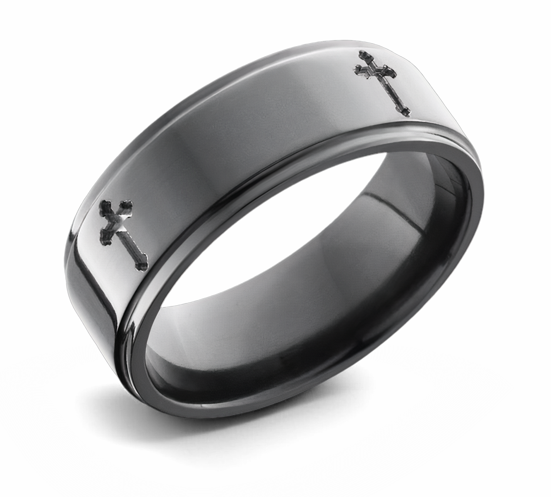 Mens Cross Wedding Band - Zirconium 8mm 