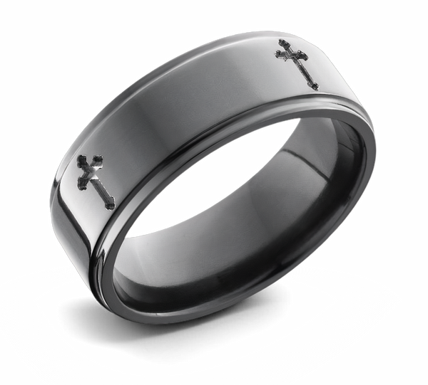 Mens Cross Wedding Band - Zirconium 8mm 