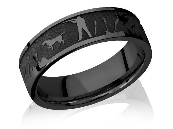 Laser Carved Duck Hunt Scenery Ring - 7mm Zirconium - Camo Ever After