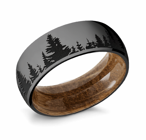 Black Forest Tree Line Ring wilth Whiskey Barrel Sleeve 