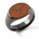University of Texas signature oval signet ring with Longhorn emblem and wide polished zirconium shank